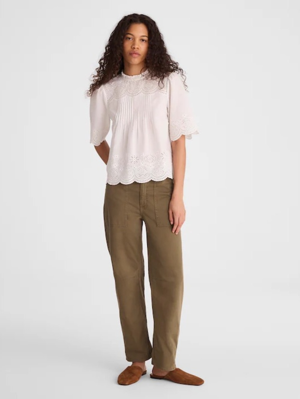 NWT! Madewell - Embroidered Pintuck High-Neck Top - White - Size Medium